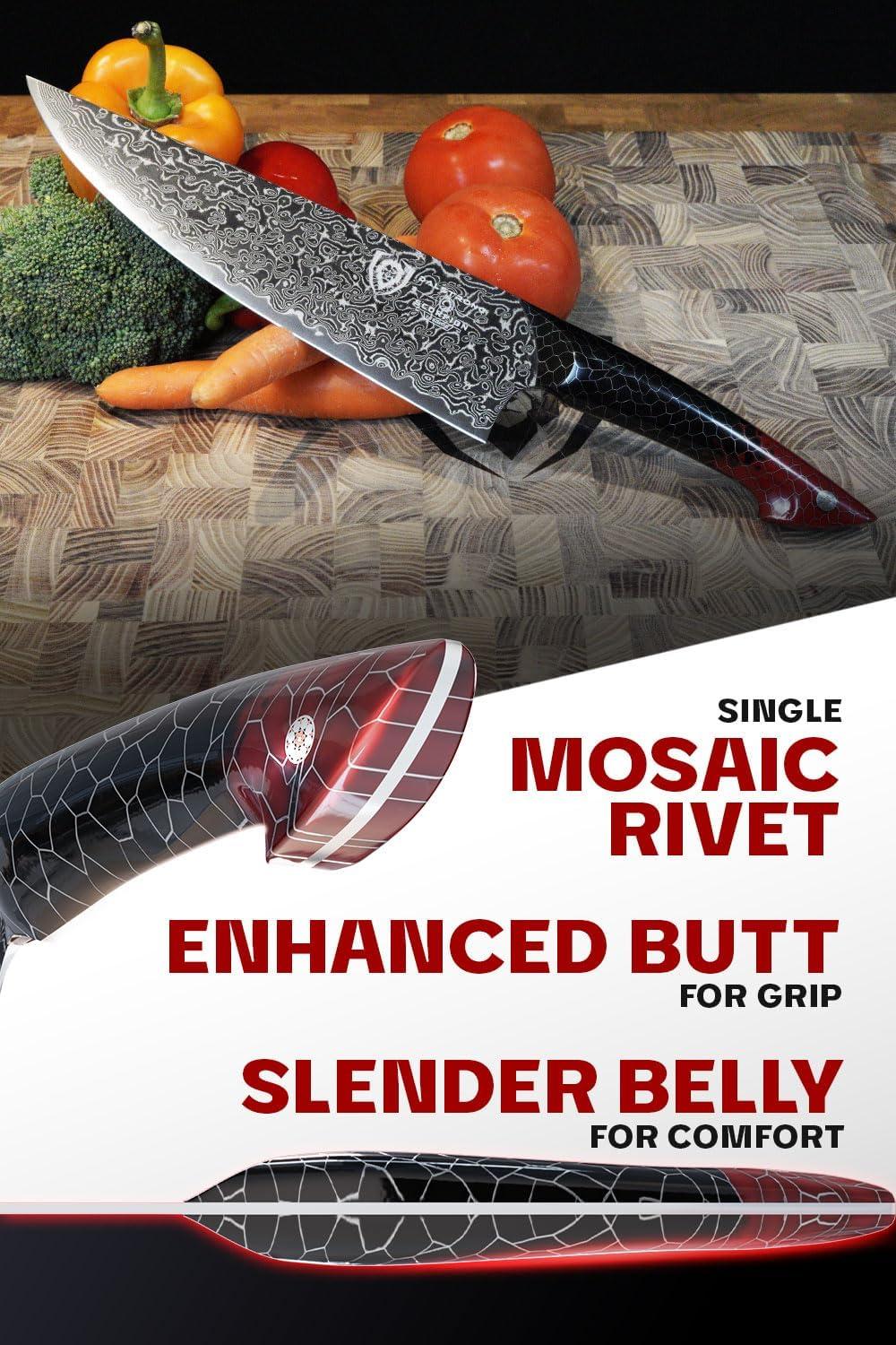 image:imageDalstrong Crixus Chef Knife 8 inch Scorpion Series Exclusive Japanese V12 Ultra Steel Black Damascus Black amp Red Honeycomb Resin Handle Versatile Chopping Kitchen Knife Leather Sheath95 Chef Knife