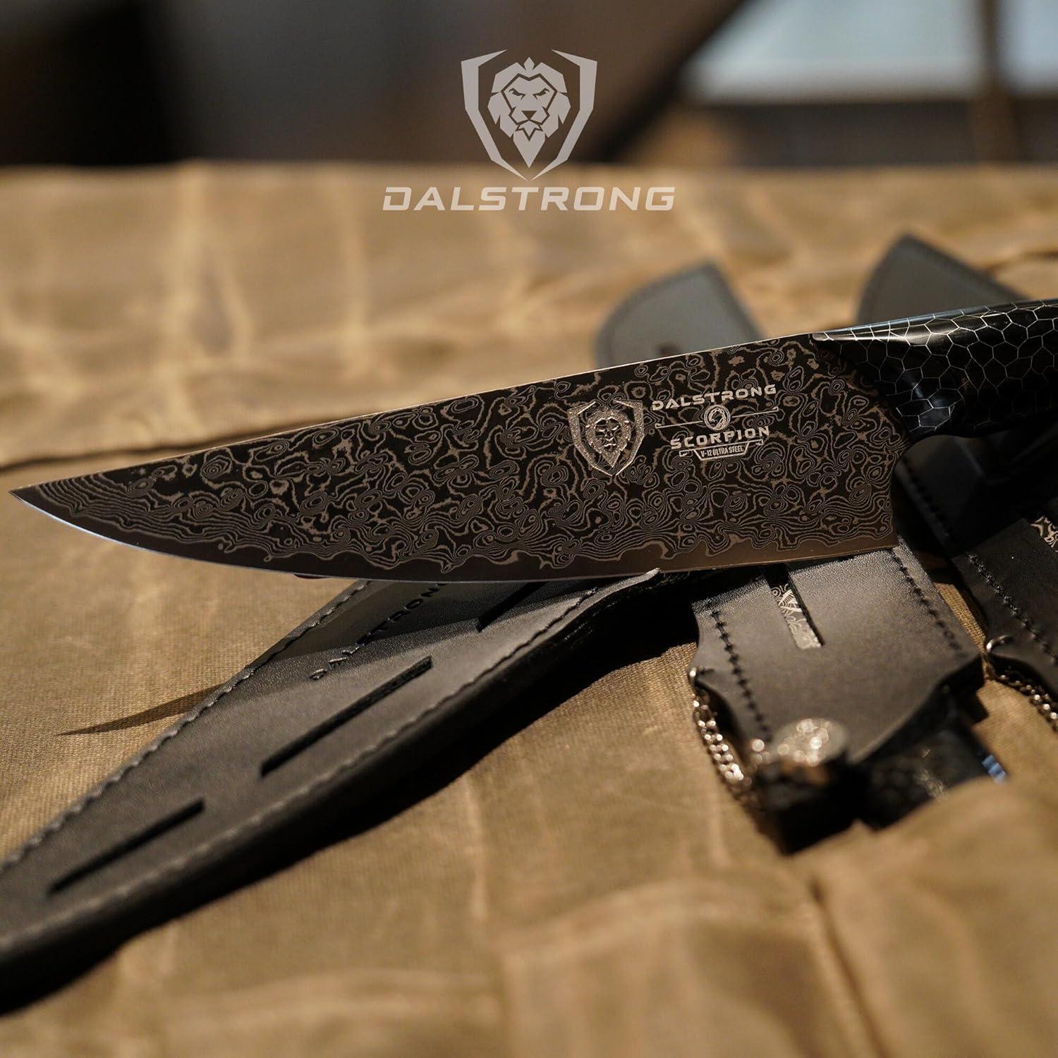 image:imageDalstrong Crixus Chef Knife 8 inch Scorpion Series Exclusive Japanese V12 Ultra Steel Black Damascus Black amp Red Honeycomb Resin Handle Versatile Chopping Kitchen Knife Leather Sheath95 Chef Knife