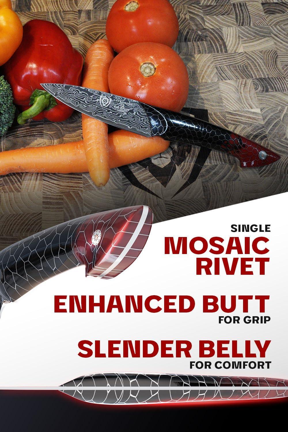image:imageDalstrong Crixus Chef Knife 8 inch Scorpion Series Exclusive Japanese V12 Ultra Steel Black Damascus Black amp Red Honeycomb Resin Handle Versatile Chopping Kitchen Knife Leather Sheath4 Paring Knife