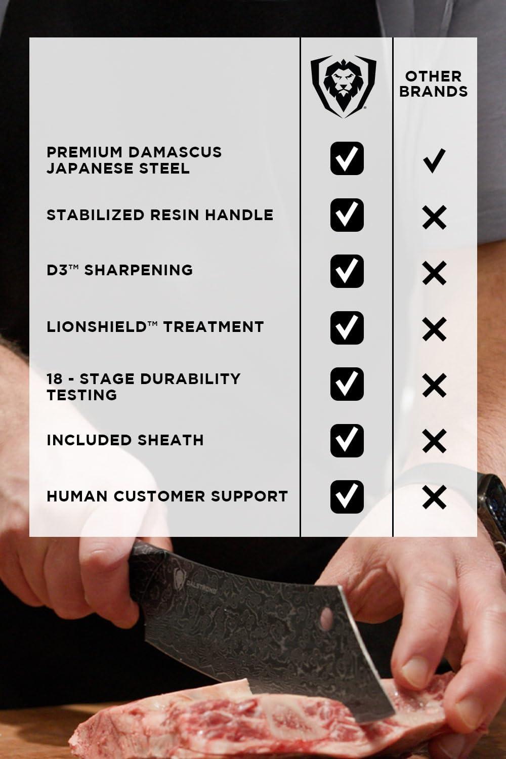 image:imageDalstrong Crixus Chef Knife 8 inch Scorpion Series Exclusive Japanese V12 Ultra Steel Black Damascus Black amp Red Honeycomb Resin Handle Versatile Chopping Kitchen Knife Leather Sheath8 Crixus Knife