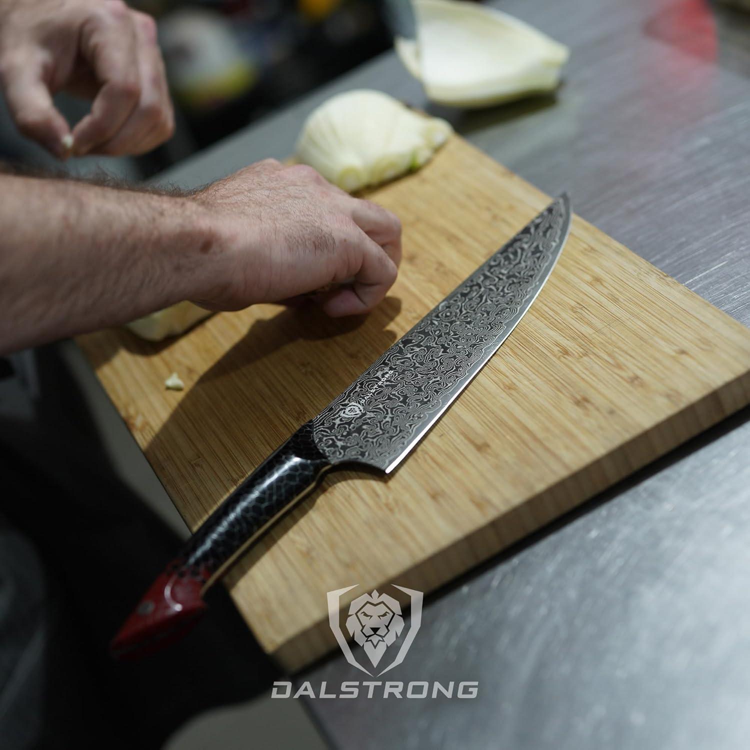 image:imageDalstrong Crixus Chef Knife 8 inch Scorpion Series Exclusive Japanese V12 Ultra Steel Black Damascus Black amp Red Honeycomb Resin Handle Versatile Chopping Kitchen Knife Leather Sheath95 Chef Knife