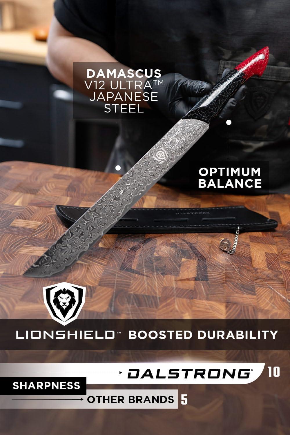 image:imageDalstrong Crixus Chef Knife 8 inch Scorpion Series Exclusive Japanese V12 Ultra Steel Black Damascus Black amp Red Honeycomb Resin Handle Versatile Chopping Kitchen Knife Leather Sheath11 Slicing Knife