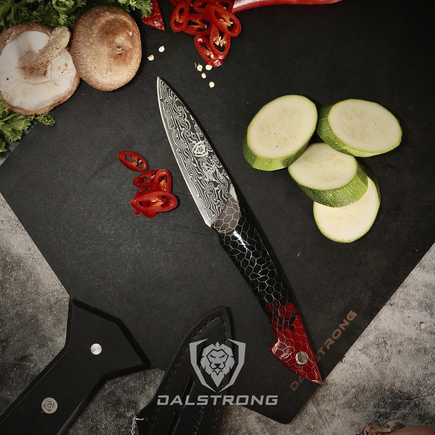 image:imageDalstrong Crixus Chef Knife 8 inch Scorpion Series Exclusive Japanese V12 Ultra Steel Black Damascus Black amp Red Honeycomb Resin Handle Versatile Chopping Kitchen Knife Leather Sheath4 Paring Knife