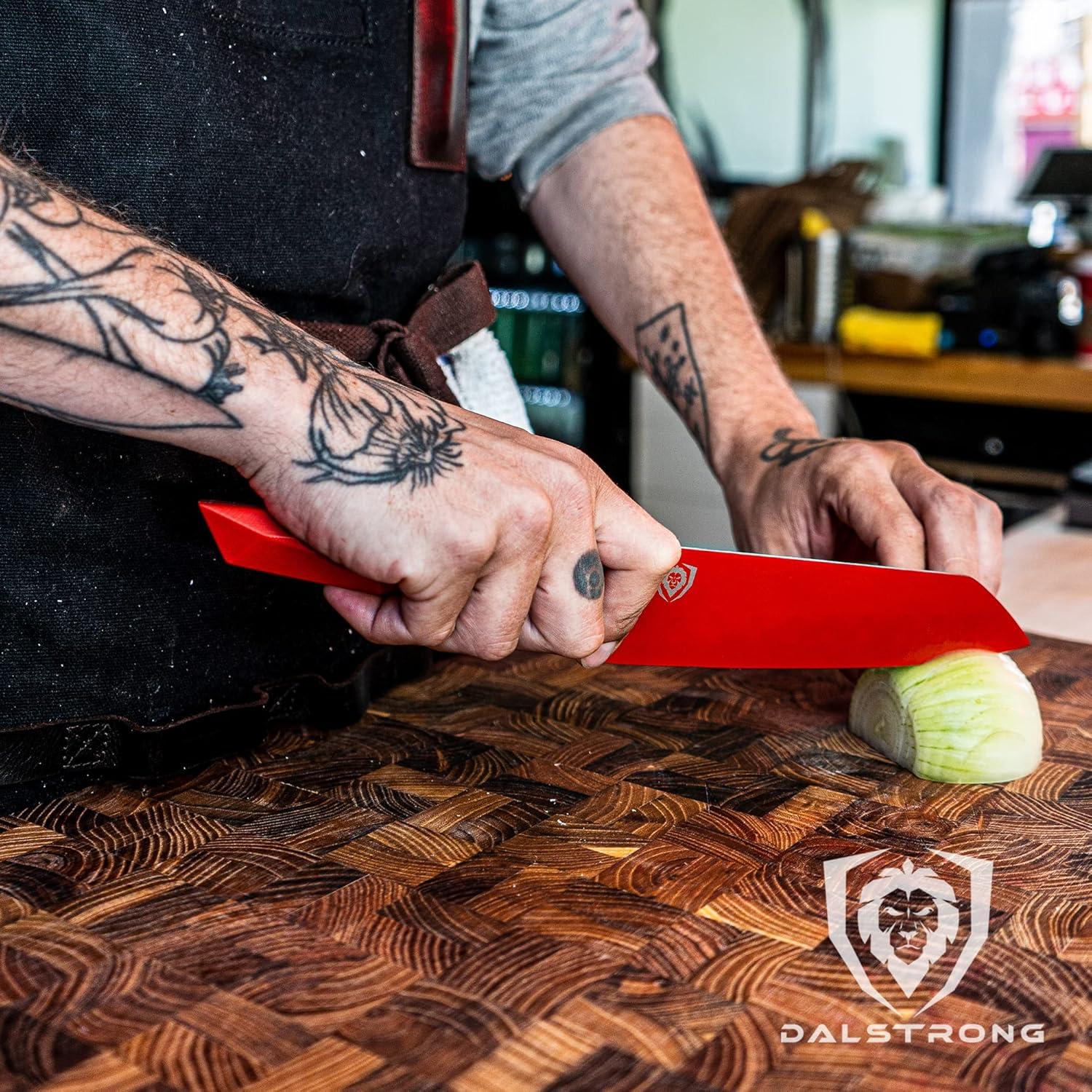 image:imageDalstrong Santoku Knife 7 inch Shadow Black Series Razor Sharp Kitchen Knife Black Titanium Nitride Coated High Carbon 7CR17MOVX Vacuum Treated Steel Sheath Vegetable NSF CertifiedMarauder Red