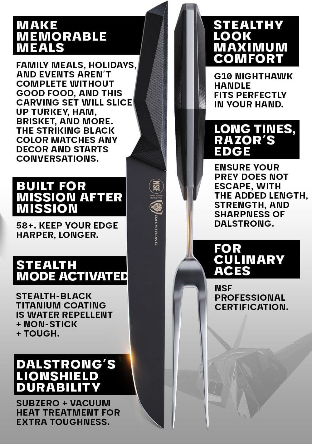 image:imageDalstrong Slicing Knife 12 inch Shadow Black Series Marauder Red Edition Red NonStick Coating High Carbon 7CR17MOVX Vacuum Treated Steel Carving Knife Kitchen Knife Slicer SheathBlack Titanium