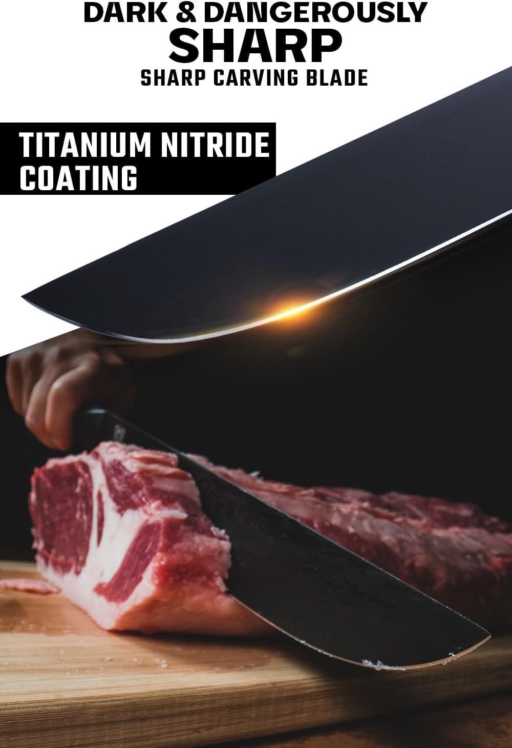 image:imageDalstrong Slicing Knife 12 inch Shadow Black Series Marauder Red Edition Red NonStick Coating High Carbon 7CR17MOVX Vacuum Treated Steel Carving Knife Kitchen Knife Slicer SheathBlack Titanium