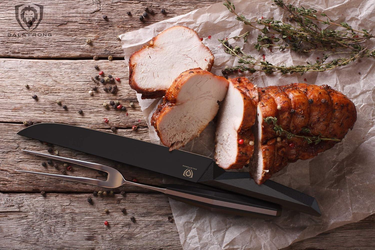 image:imageDalstrong Slicing Knife 12 inch Shadow Black Series Marauder Red Edition Red NonStick Coating High Carbon 7CR17MOVX Vacuum Treated Steel Carving Knife Kitchen Knife Slicer SheathBlack Titanium