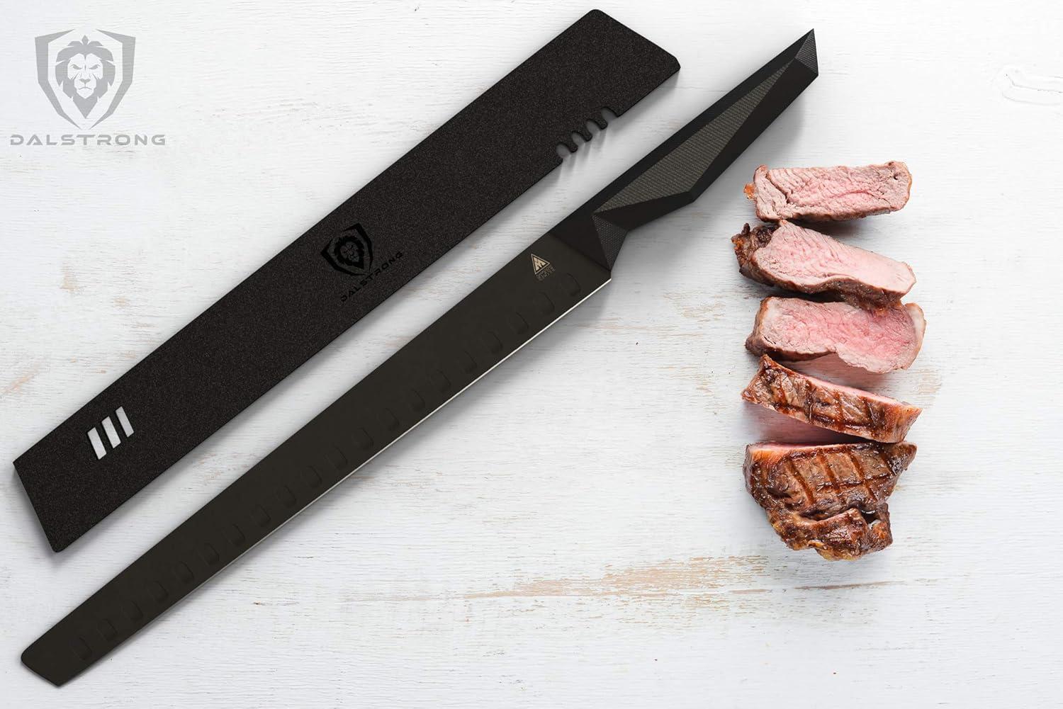 image:imageDalstrong Slicing Knife 12 inch Shadow Black Series Marauder Red Edition Red NonStick Coating High Carbon 7CR17MOVX Vacuum Treated Steel Carving Knife Kitchen Knife Slicer SheathBlack Titanium