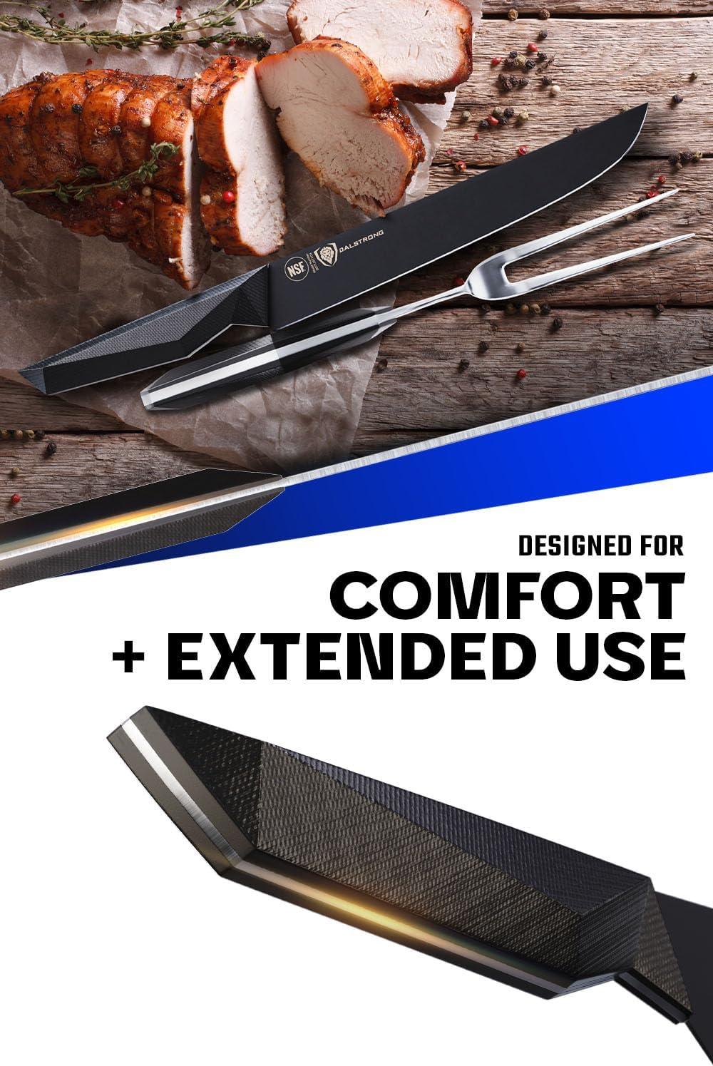 image:imageDalstrong Slicing Knife 12 inch Shadow Black Series Marauder Red Edition Red NonStick Coating High Carbon 7CR17MOVX Vacuum Treated Steel Carving Knife Kitchen Knife Slicer SheathBlack Titanium