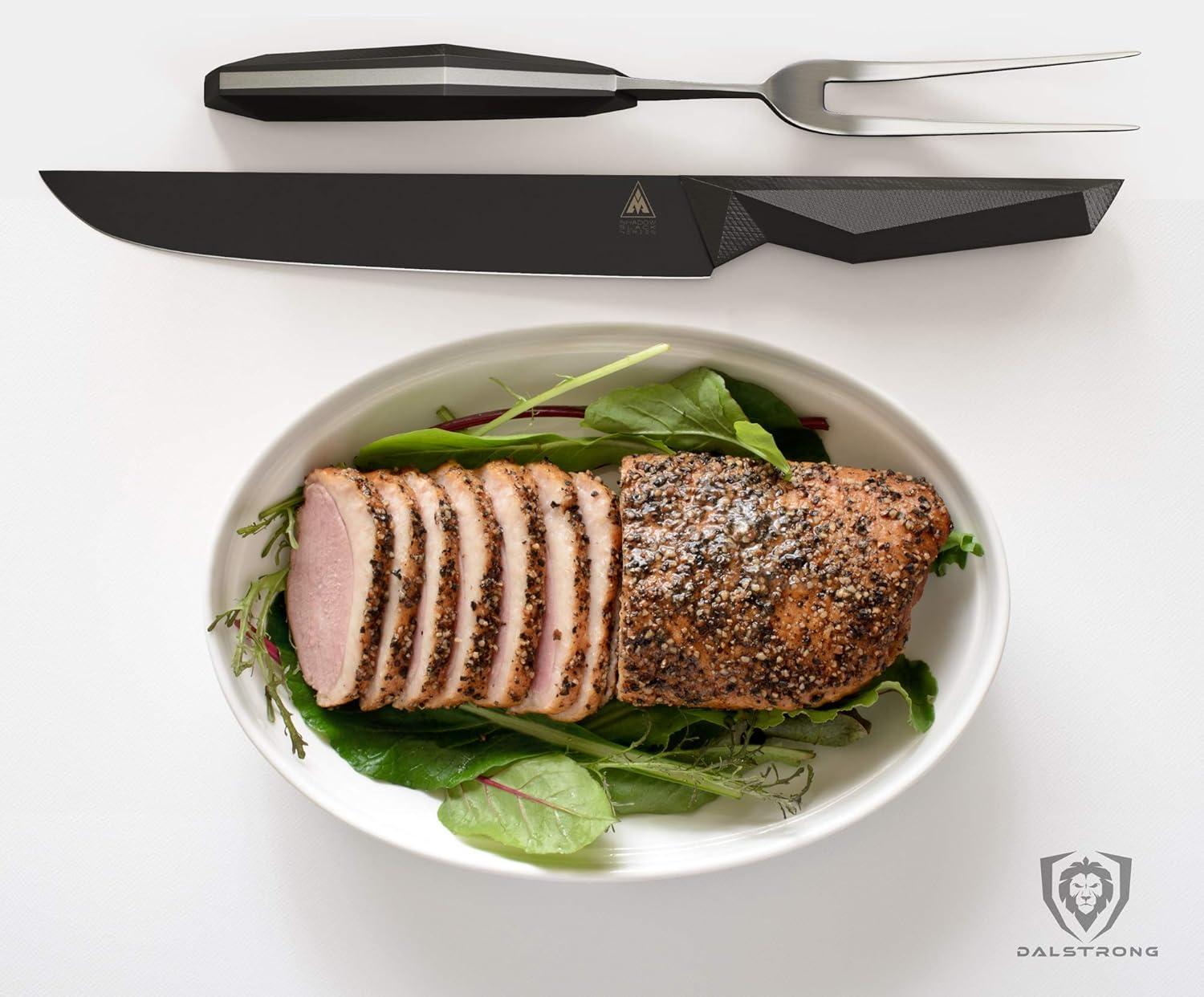 image:imageDalstrong Slicing Knife 12 inch Shadow Black Series Marauder Red Edition Red NonStick Coating High Carbon 7CR17MOVX Vacuum Treated Steel Carving Knife Kitchen Knife Slicer SheathBlack Titanium