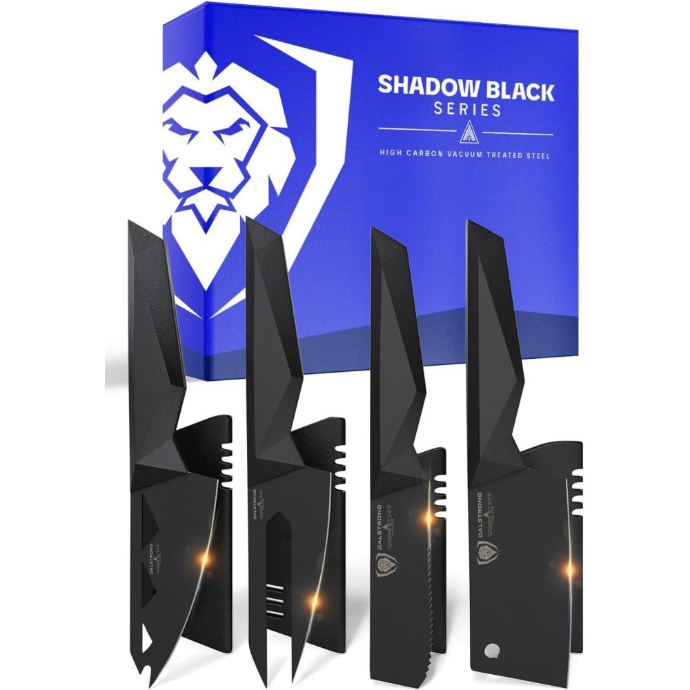 image:imageDALSTRONG Cheese Knife Set 4Piece Shadow Black Series Black Titanium Nitride Coated High Carbon 7CR17MOVX Vacuum Treated Steel Cheese Knives Set Sheath Soft Hard Cheese NSF Certified