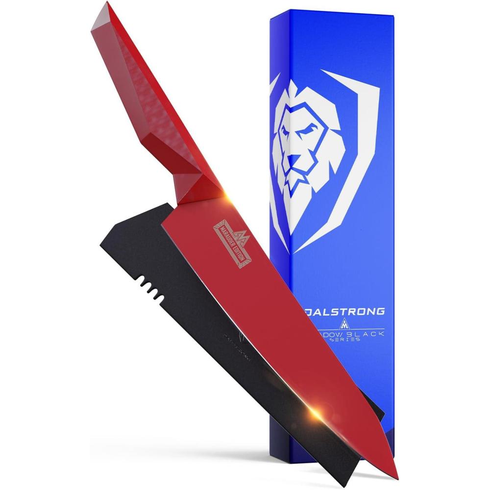 image:imageDalstrong Santoku Knife  7 inch  Shadow Black Series  Razor Sharp Kitchen Knife  Black Titanium Nitride Coated  High Carbon  7CR17MOVX Vacuum Treated Steel  Sheath  Vegetable  NSF CertifiedMarauder Red
