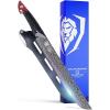 Dalstrong Crixus Chef Knife – 8 inch – Scorpion Series – Exclusive Japanese V12 Ultra™ Steel – Black Damascus – Black & Red Honeycomb Resin Handle – Versatile Chopping Kitchen Knife Leather Sheath(11″ Slicing Knife)