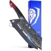 Dalstrong Crixus Chef Knife – 8 inch – Scorpion Series – Exclusive Japanese V12 Ultra™ Steel – Black Damascus – Black & Red Honeycomb Resin Handle – Versatile Chopping Kitchen Knife Leather Sheath(8″ Crixus Knife)