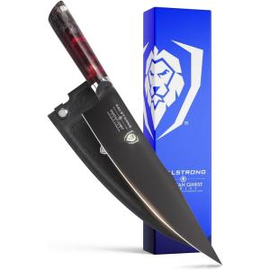 Dalstrong Santoku Knife – 7 inch – Spartan Ghost Series – Premium American Forged S35VN Powdered Steel Kitchen Knife – Razor Sharp Kitchen Knife – Maple & Red Resin Handle – Vegetable Knife – Sheath(9.5″ Chef’s Knife)