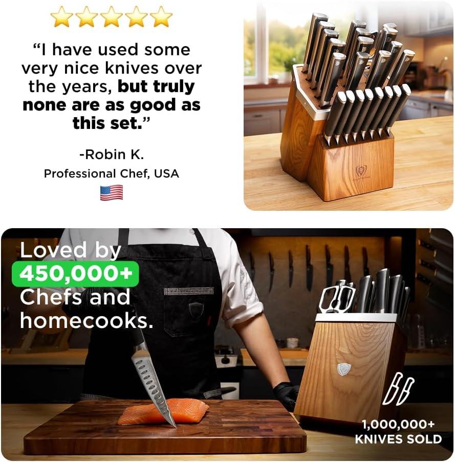 image:imageDalstrong 24 Piece Block Knife Set Vanquish Series Stainless Steel Knife Set with Block amp Kitchen Scissors Forged High Carbon German Steel Premium POM Black Handles NSF CertifiedBlack