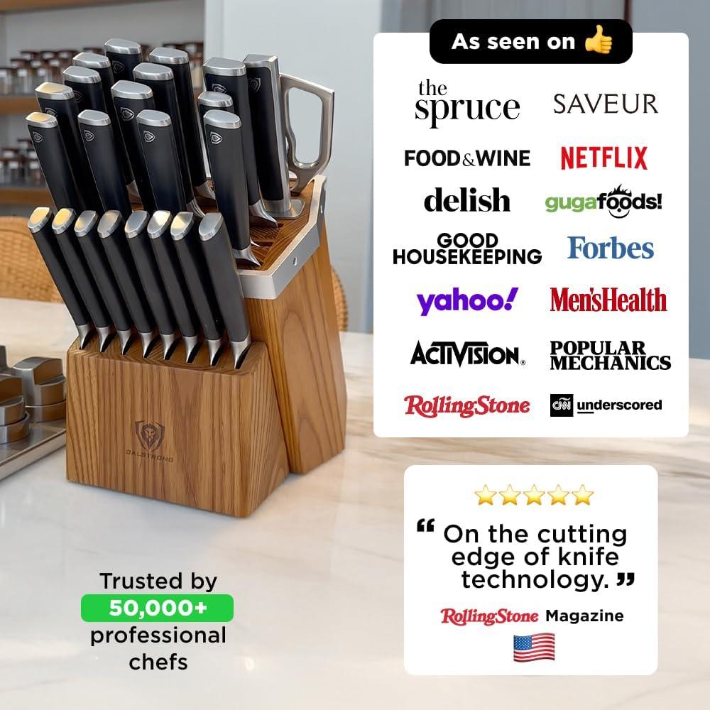 image:imageDalstrong 24 Piece Block Knife Set Vanquish Series Stainless Steel Knife Set with Block amp Kitchen Scissors Forged High Carbon German Steel Premium POM Black Handles NSF CertifiedBlack