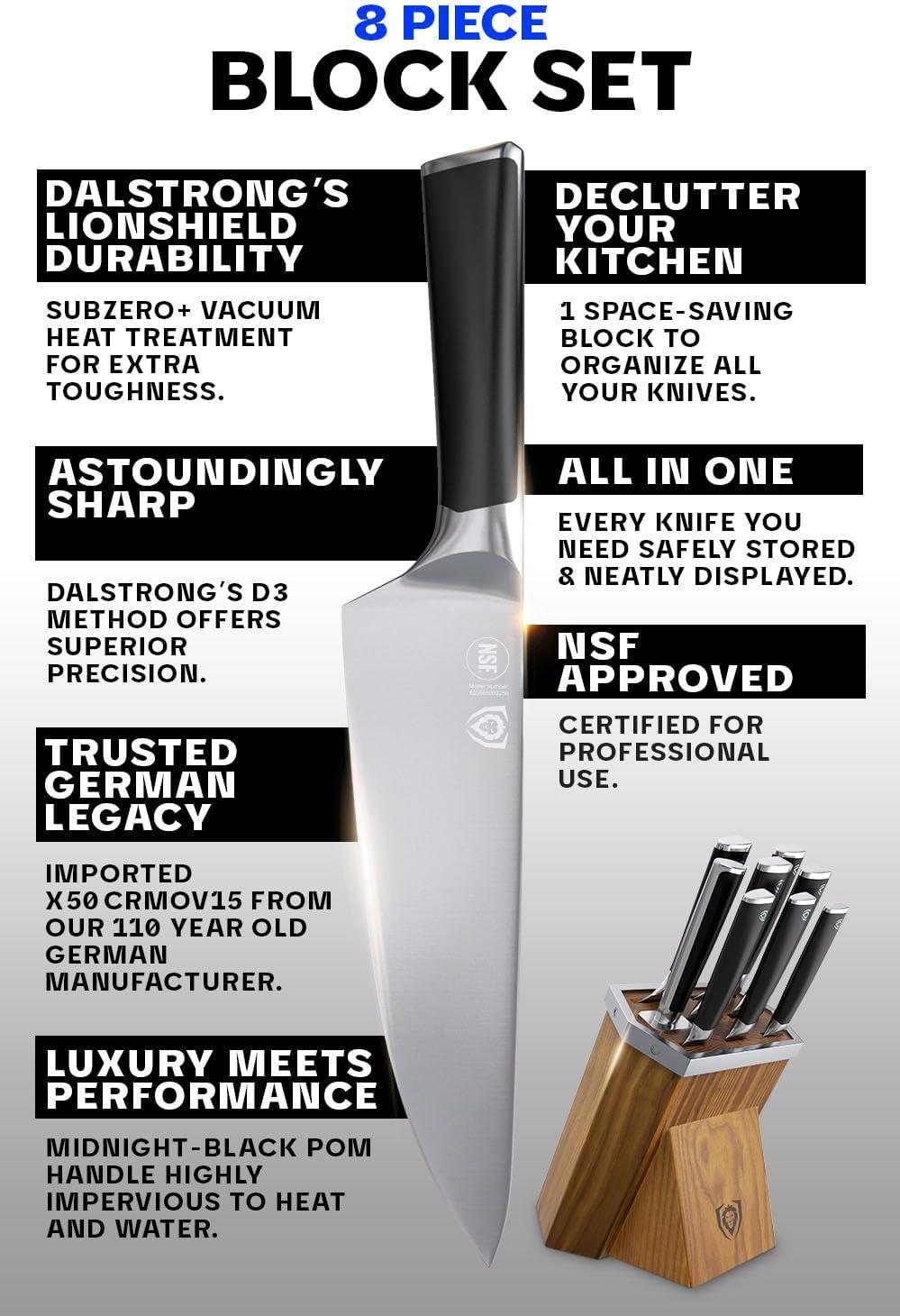image:imageDalstrong 24 Piece Block Knife Set Vanquish Series Stainless Steel Knife Set with Block amp Kitchen Scissors Forged High Carbon German Steel Premium POM Black Handles NSF CertifiedBlack