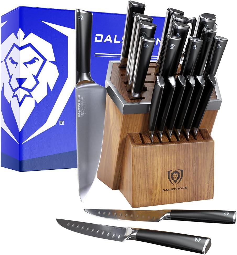 image:imageDalstrong 24 Piece Block Knife Set Vanquish Series Stainless Steel Knife Set with Block amp Kitchen Scissors Forged High Carbon German Steel Premium POM Black Handles NSF CertifiedBlack