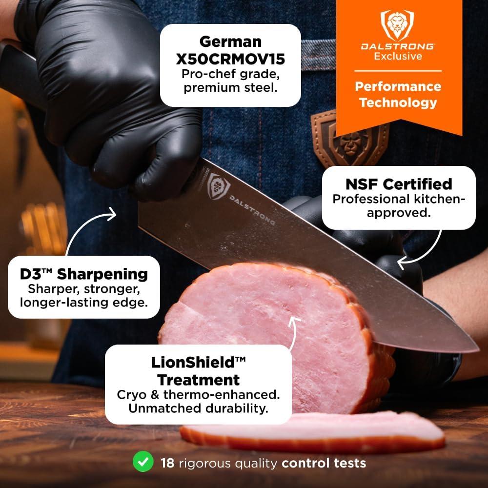 image:imageDalstrong 24 Piece Block Knife Set Vanquish Series Stainless Steel Knife Set with Block amp Kitchen Scissors Forged High Carbon German Steel Premium POM Black Handles NSF CertifiedBlack