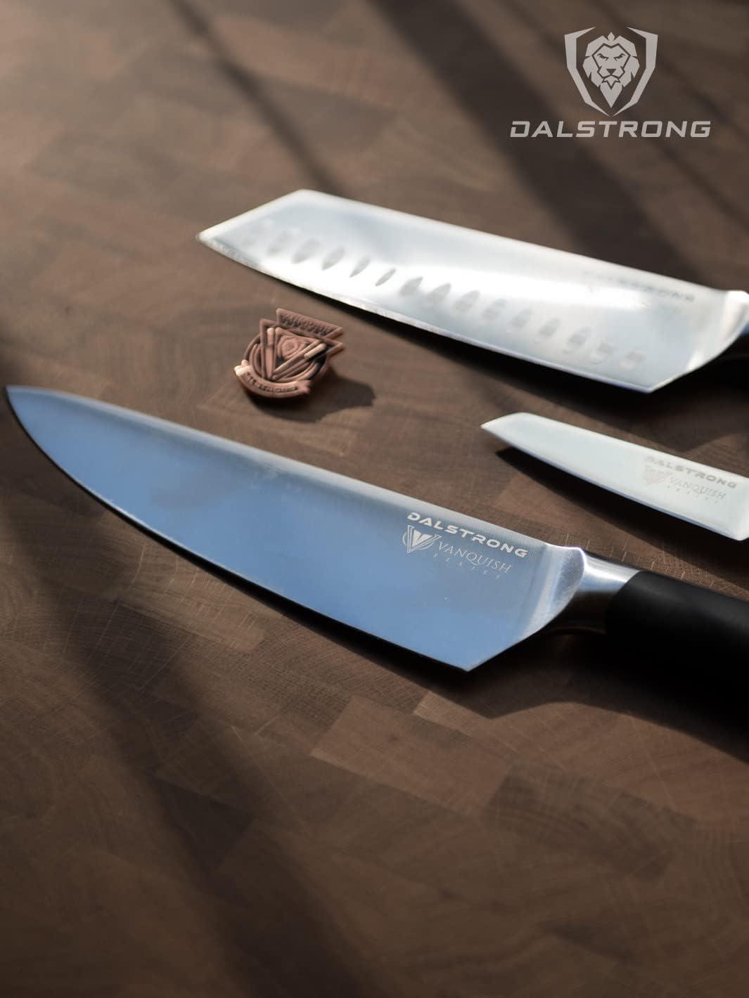 image:imageDalstrong 3pc Knife Set Vanquish Series Forged High Carbon German Steel Black Handle Chef Knife Santoku and Paring Razor Sharp Kitchen Set NSF CertifiedBlack