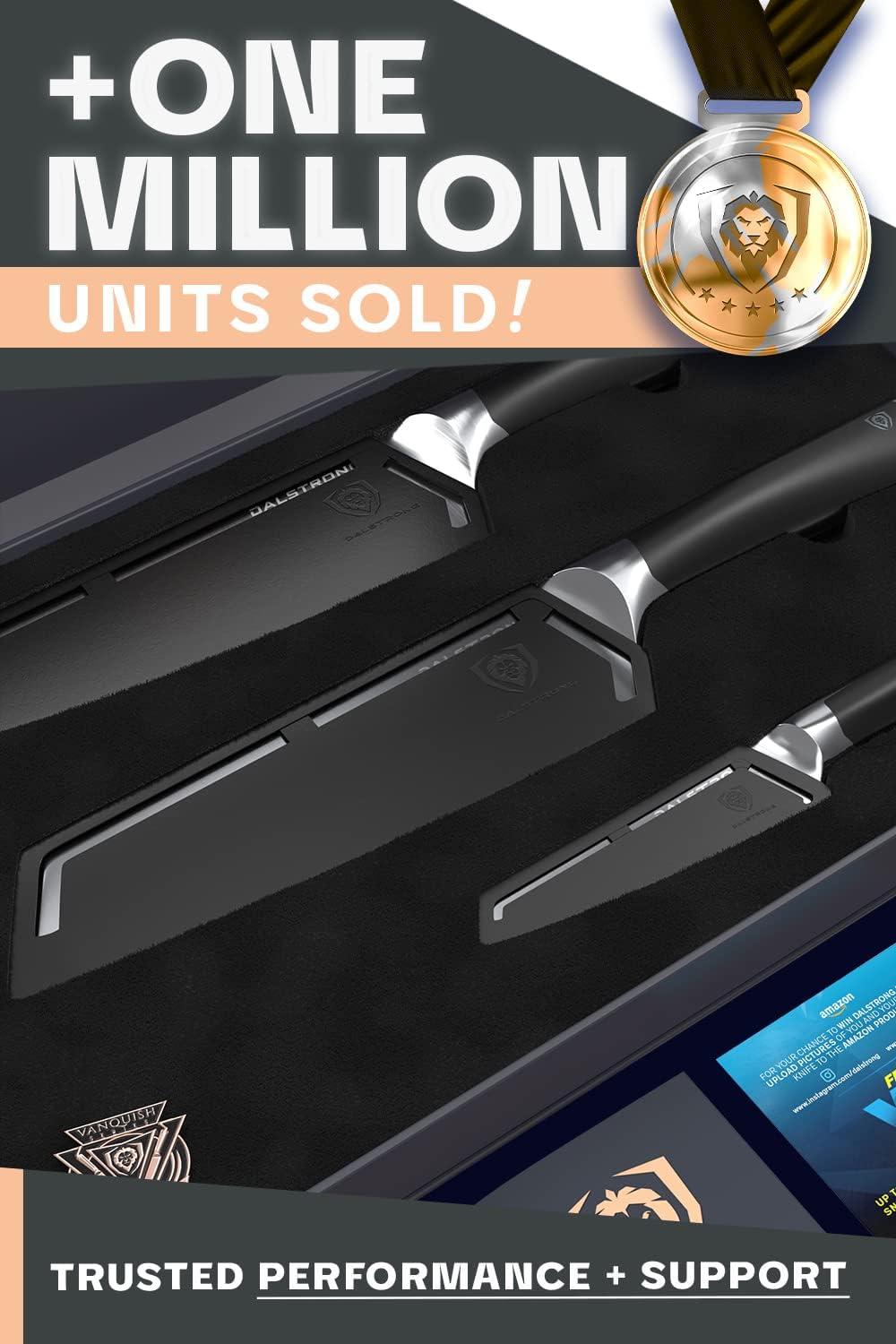 image:imageDalstrong 3pc Knife Set Vanquish Series Forged High Carbon German Steel Black Handle Chef Knife Santoku and Paring Razor Sharp Kitchen Set NSF CertifiedBlack