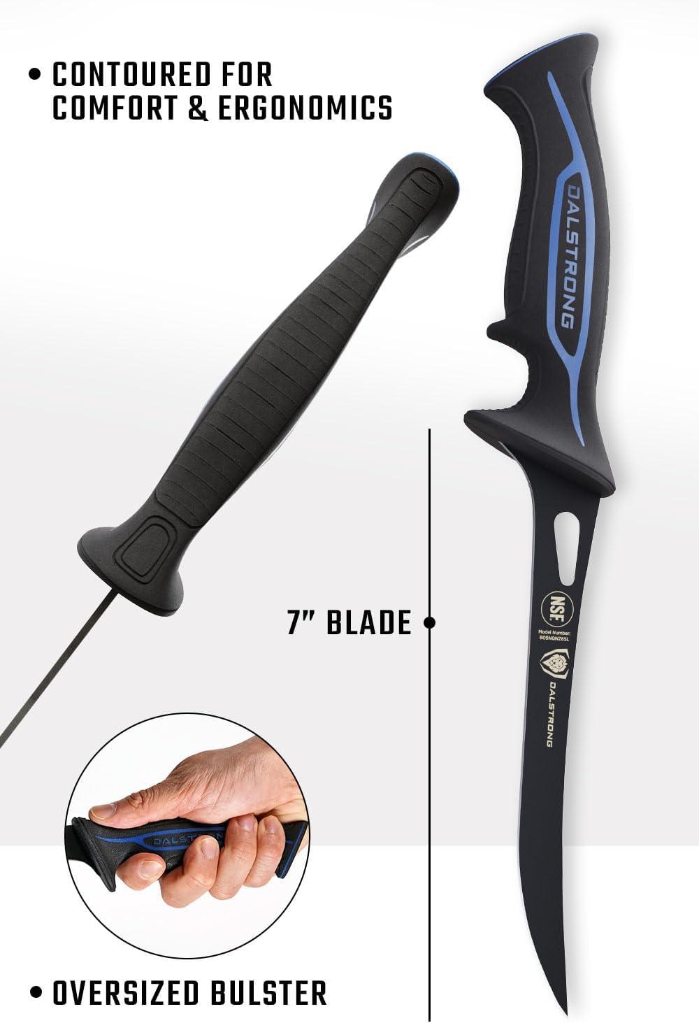 image:imageDalstrong Gut Hook Fish Knife for Filleting and Cleaning 5 Night Shark Series 7CR17MOV High Carbon Steel Titanium Coated Blade Polypropylene Handle wSheath NSF Certified7 inch Fillet