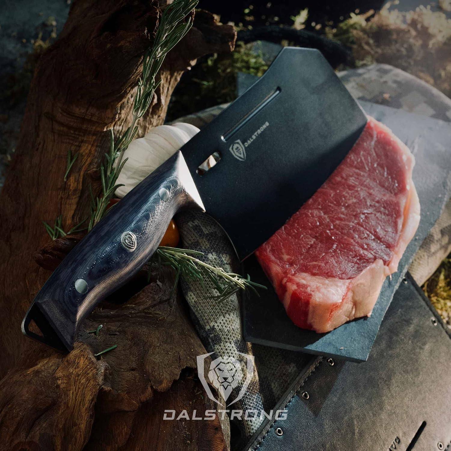 image:imageDalstrong Meat Cleaver Knife 7 Delta Wolf Series UltraThin amp Zero Friction Blade HC Steel Black Titanium Nitride Coating Camo HandleGiftable Heavy Duty KnifeLeather Sheath