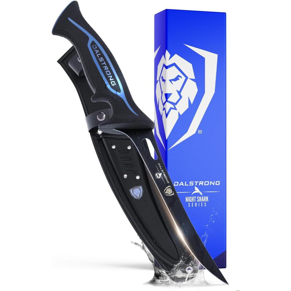 image:imageDalstrong Gut Hook Fish Knife for Filleting and Cleaning 5 Night Shark Series 7CR17MOV High Carbon Steel Titanium Coated Blade Polypropylene Handle wSheath NSF Certified7 inch Fillet