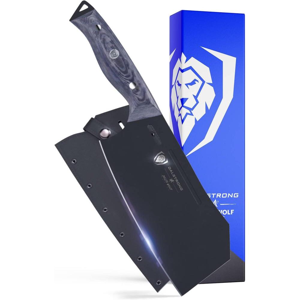 image:imageDalstrong Meat Cleaver Knife 7 Delta Wolf Series UltraThin amp Zero Friction Blade HC Steel Black Titanium Nitride Coating Camo HandleGiftable Heavy Duty KnifeLeather Sheath