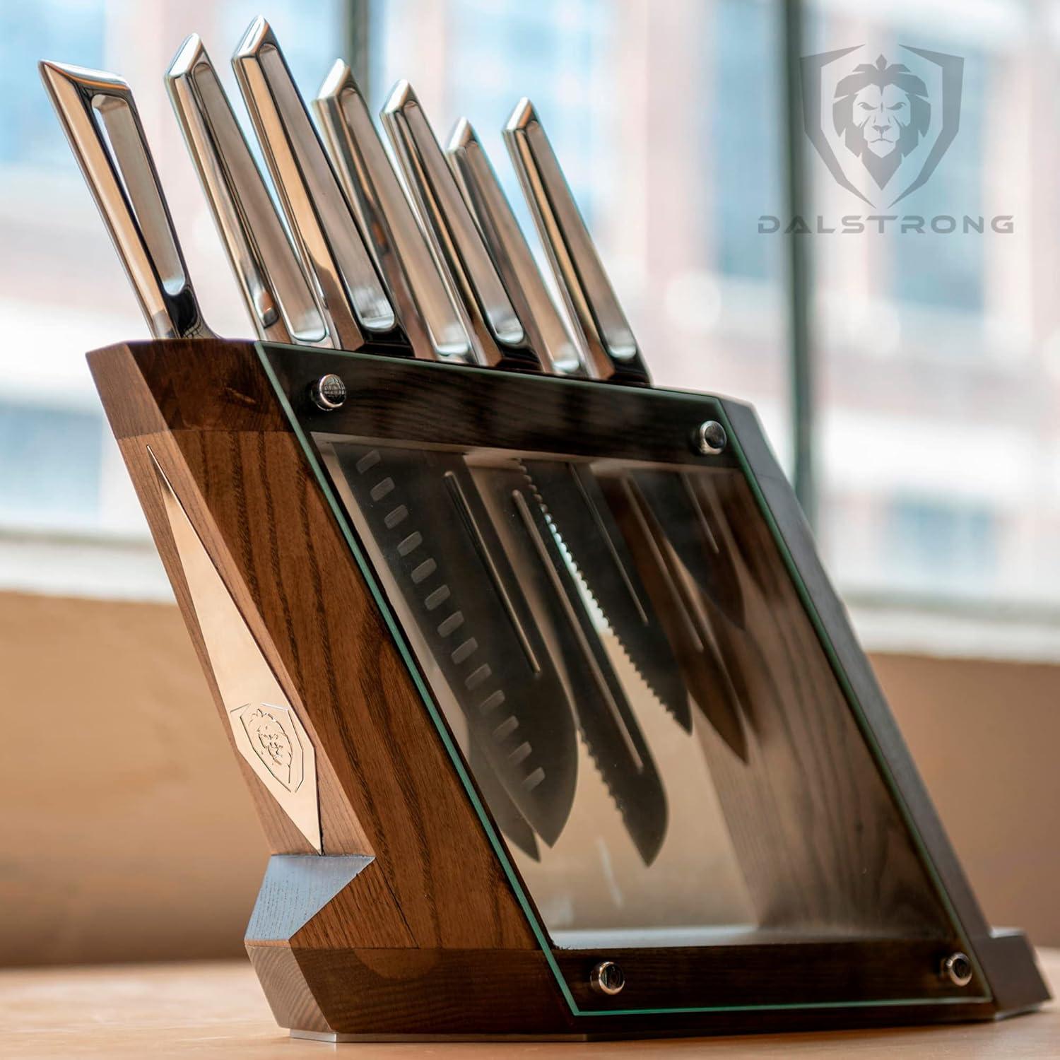 image:imageDALSTRONG Knife Block Set 8 Piece Crusader Series Forged HighCarbon German Stainless Steel Manchurian Ash Wood Block Stand Professional Kitchen Set Knife Set NSF Certified8Piece Block