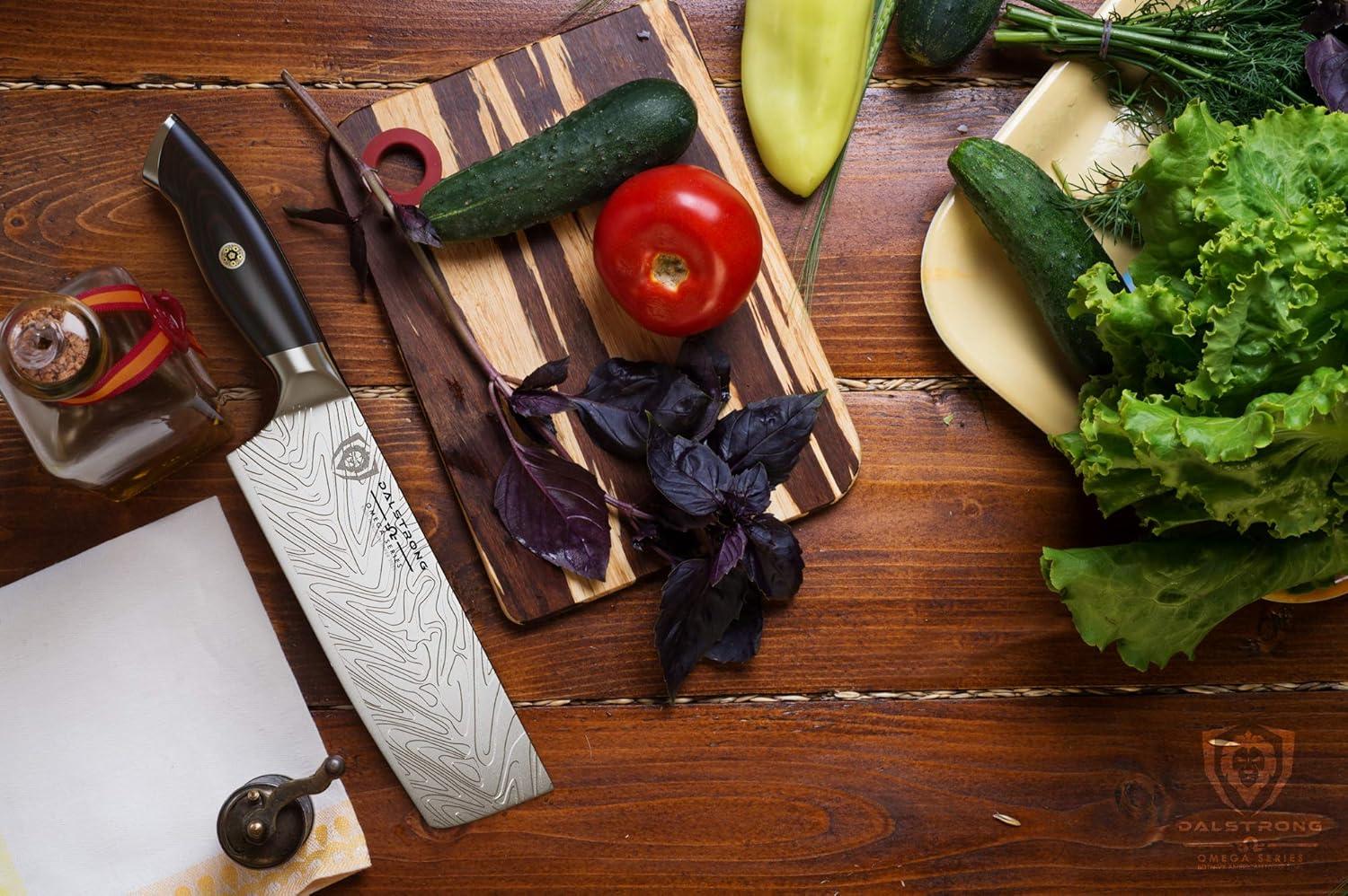 image:imageDalstrong Nakiri Knife 7 inch Omega Series BD1NV Hyper Steel Kitchen Knife G10 Woven Fiberglass Handle Razor Sharp Knife Professional Vegetable Cooking Knife Leather Sheath Included