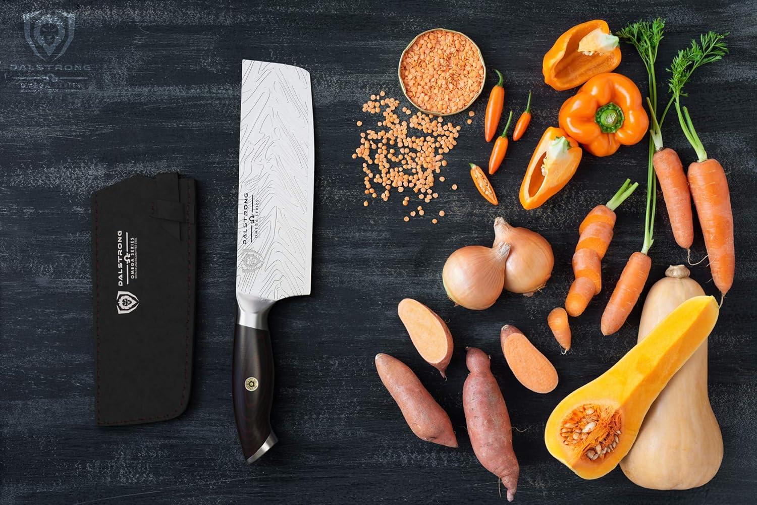 image:imageDalstrong Nakiri Knife 7 inch Omega Series BD1NV Hyper Steel Kitchen Knife G10 Woven Fiberglass Handle Razor Sharp Knife Professional Vegetable Cooking Knife Leather Sheath Included