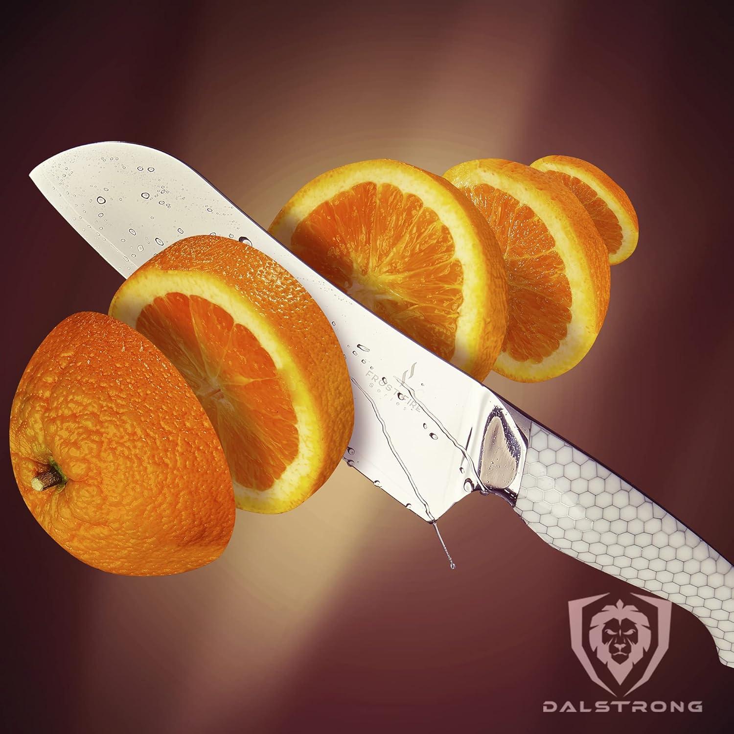 image:imageDalstrong Santoku Knife 7 inch Frost Fire Series High Chromium 10CR15MOV Stainless Steel Frosted Sandblast Finish White Honeycomb Handle Kitchen Knife Leather Sheath NSF CertifiedSantoku