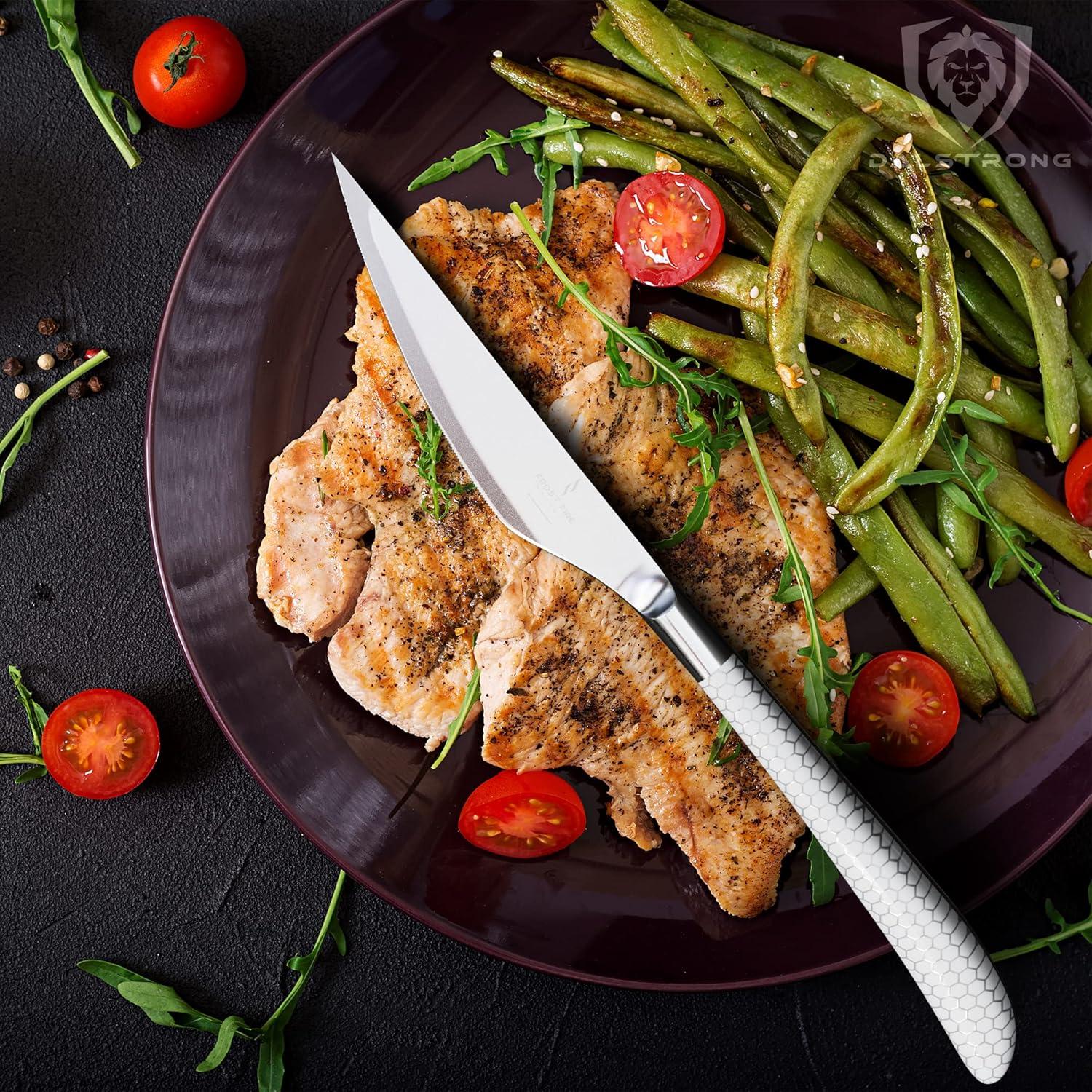 image:imageDalstrong Santoku Knife 7 inch Frost Fire Series High Chromium 10CR15MOV Stainless Steel Frosted Sandblast Finish White Honeycomb Handle Kitchen Knife Leather Sheath NSF CertifiedSteak Knives