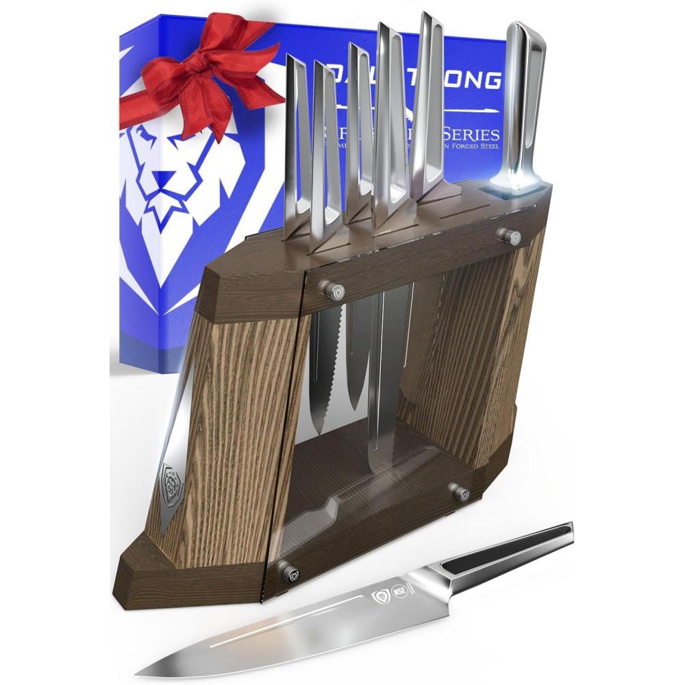 image:imageDALSTRONG Knife Block Set 8 Piece Crusader Series Forged HighCarbon German Stainless Steel Manchurian Ash Wood Block Stand Professional Kitchen Set Knife Set NSF Certified8Piece Block