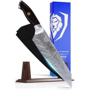 Dalstrong Kiritsuke Chef Knife – 8.5 inch – Omega Series – American BD1N-VX Hyper Steel – Razor Sharp Kitchen Knife – Acacia Wood Display Stand, Cooking Knife, Collection Set – Leather Sheath