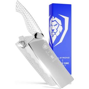 Dalstrong Santoku Knife – 7 inch – Frost Fire Series – High Chromium 10CR15MOV Stainless Steel – Frosted Sandblast Finish – White Honeycomb Handle Kitchen Knife – Leather Sheath – NSF Certified(Nakiri)