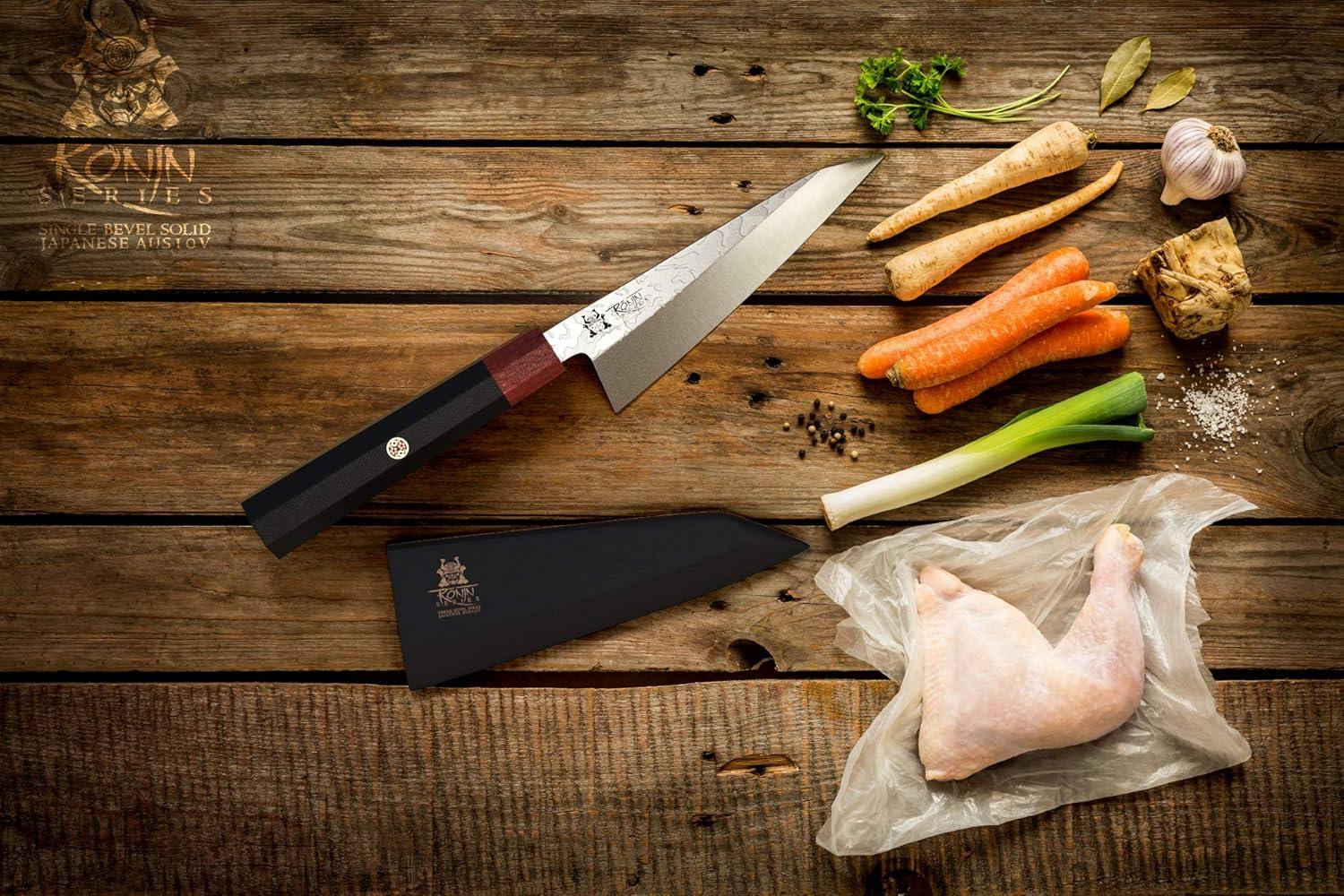 image:imageDALSTRONG Honesuki Knife Shogun Series S Single Bevel Knives Japanese AUS10V Damascus 55 Honesuki wSheath