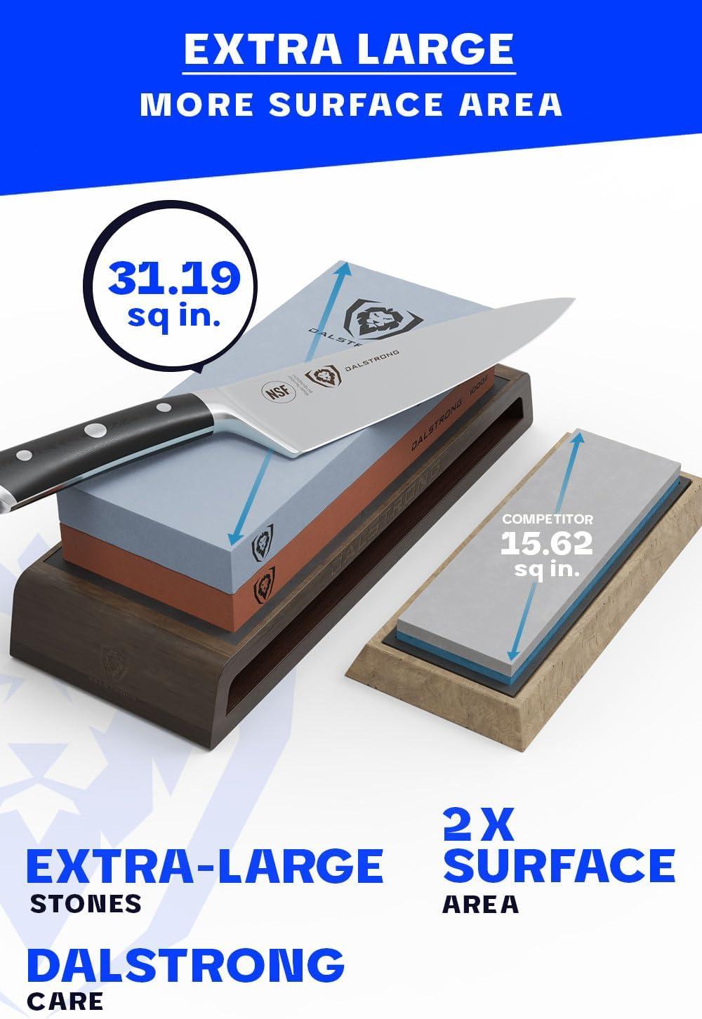 image:imageDALSTRONG 18piece Gladiator Series Knife Block amp Whetstone Grit Set German HC Steel Blades Acacia Wood Stand White ABS Handles NSF Certificate Premium Corundum Thick Sharpening Stones