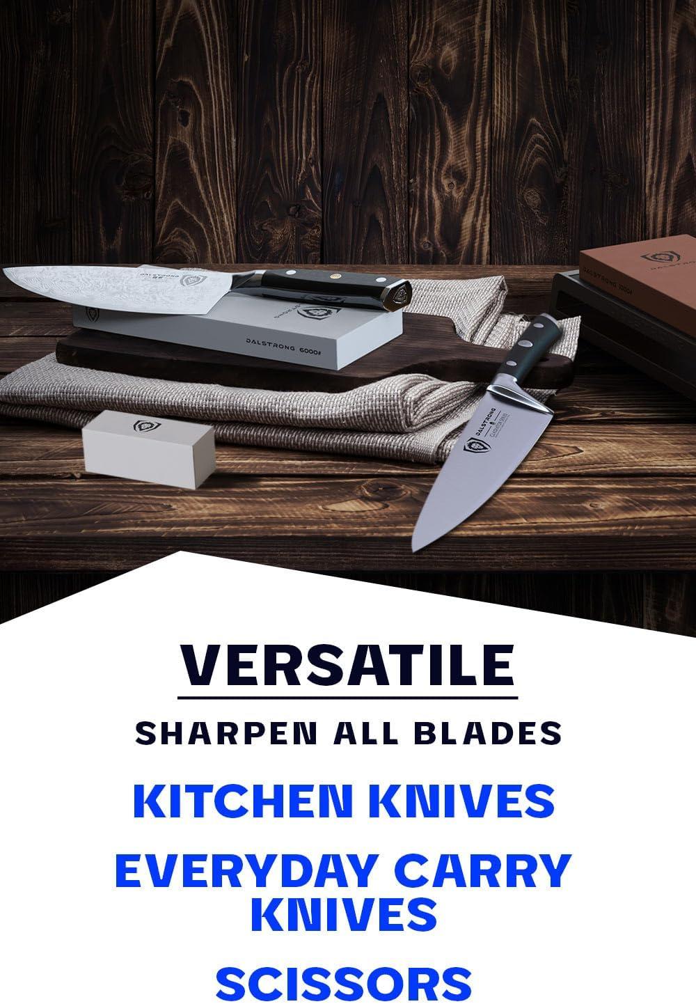 image:imageDALSTRONG 18piece Gladiator Series Knife Block amp Whetstone Grit Set German HC Steel Blades Acacia Wood Stand White ABS Handles NSF Certificate Premium Corundum Thick Sharpening Stones