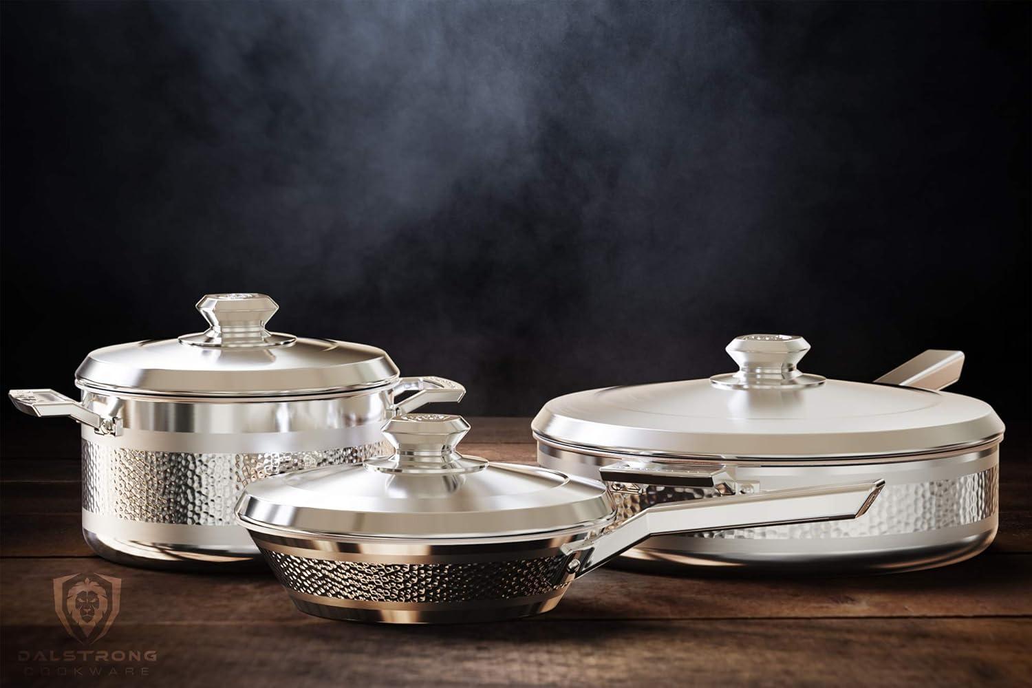 image:imageDALSTRONG 6Piece Premium Kitchen Cookware Set The Avalon Series 5Ply Copper Core Hammered Finish Pots and Pans Set Silver Cooking Set wLid amp Pot Protector