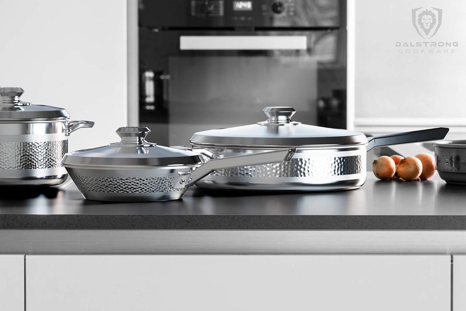 image:imageDALSTRONG 6Piece Premium Kitchen Cookware Set The Avalon Series 5Ply Copper Core Hammered Finish Pots and Pans Set Silver Cooking Set wLid amp Pot Protector