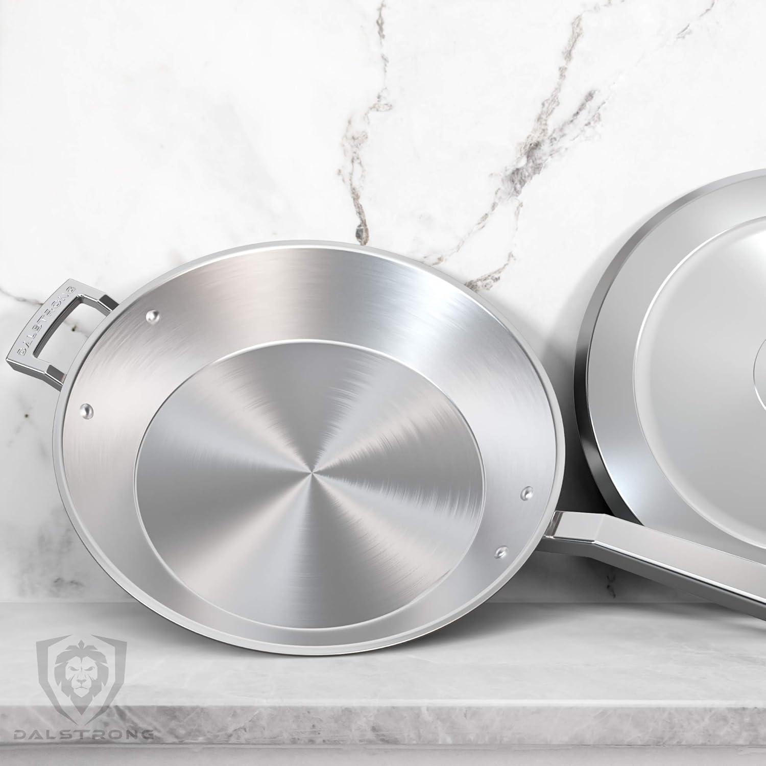 image:imageDALSTRONG Frying Pan Skillet 12 inch The Avalon Series 5Ply Copper Core Hammered Finish Cooking Pan 3 Quart Premium Silver Kitchen Cookware Omelet Beef Egg Pan wLid amp Pot Protector