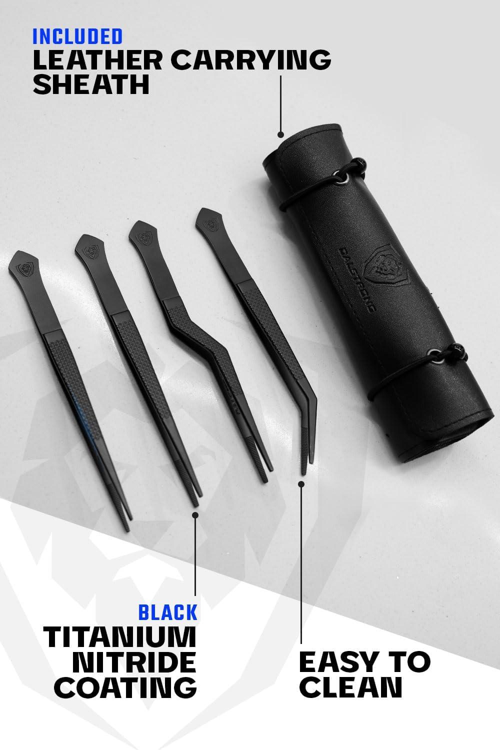 image:imageDALSTRONG Professional Food Tweezers5 Piece Set HighPrecision Tweezer Tongs Black Titanium Coating Plating Culinary Fine Use 304 Stainless Steel Metal Kitchen Tongs4pc Set
