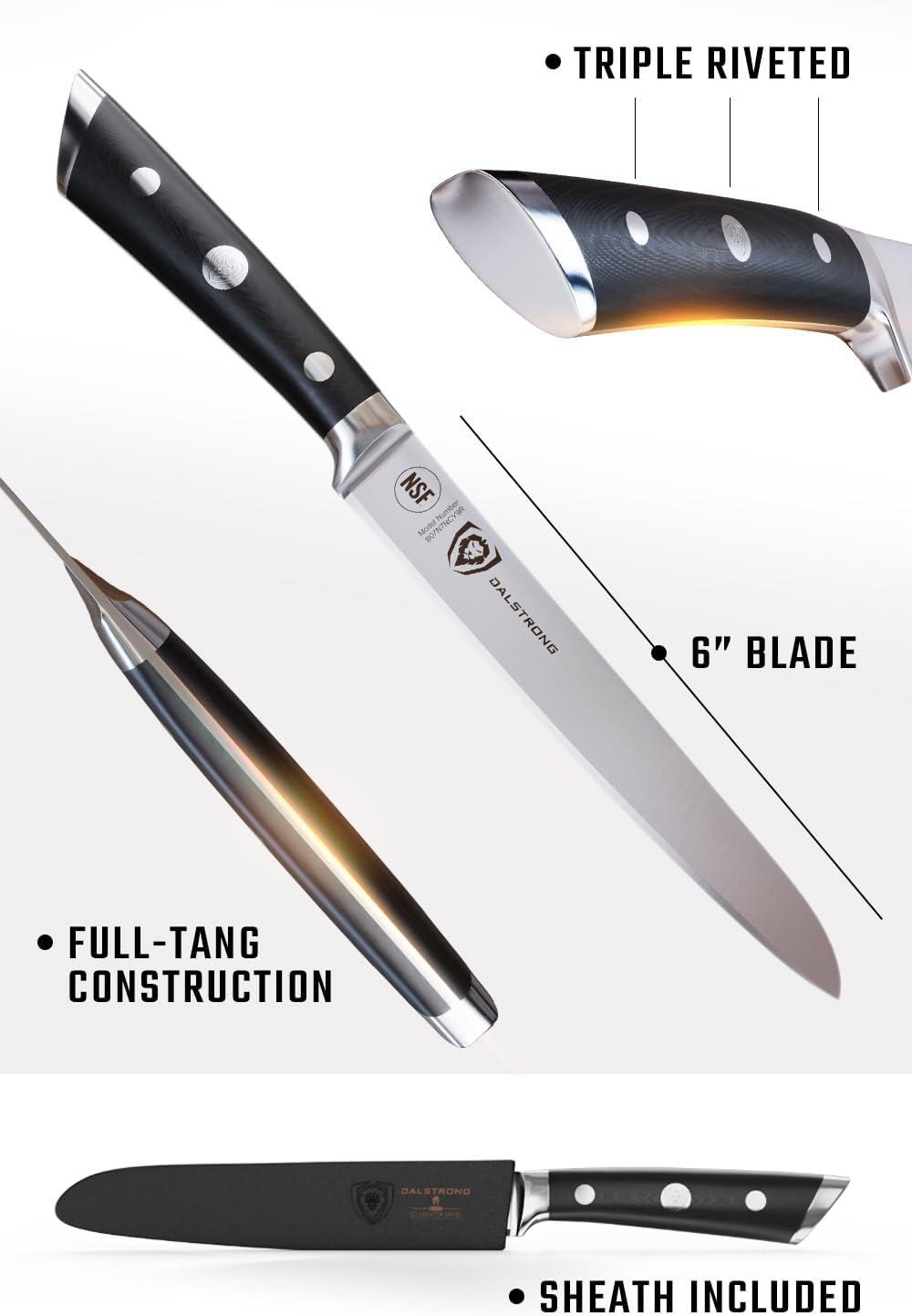 image:imageDALSTRONG Utility Knife 6 inch Gladiator Series Elite Forged HighCarbon German Steel Kitchen Knife Black G10 Handle Paring Cooking Knife Gift Chefs Knife Sheath NSF Certified6 Utility Knife