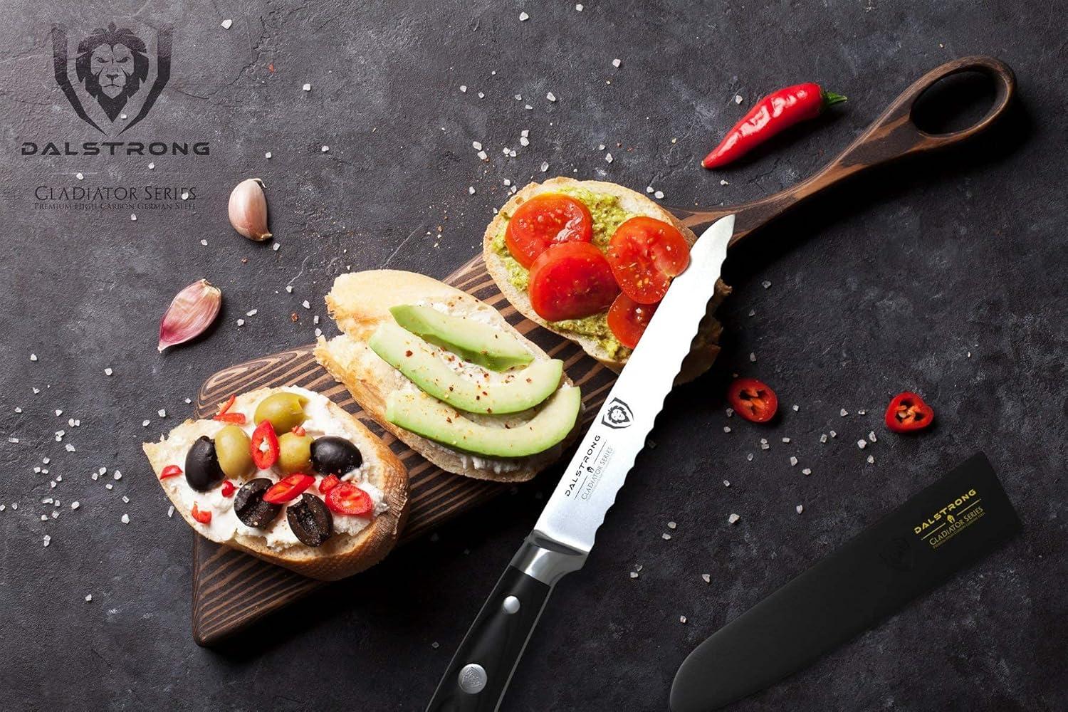 image:imageDALSTRONG Utility Knife 6 inch Gladiator Series Elite Forged HighCarbon German Steel Kitchen Knife Black G10 Handle Paring Cooking Knife Gift Chefs Knife Sheath NSF Certified55 Serrated Utility Knife