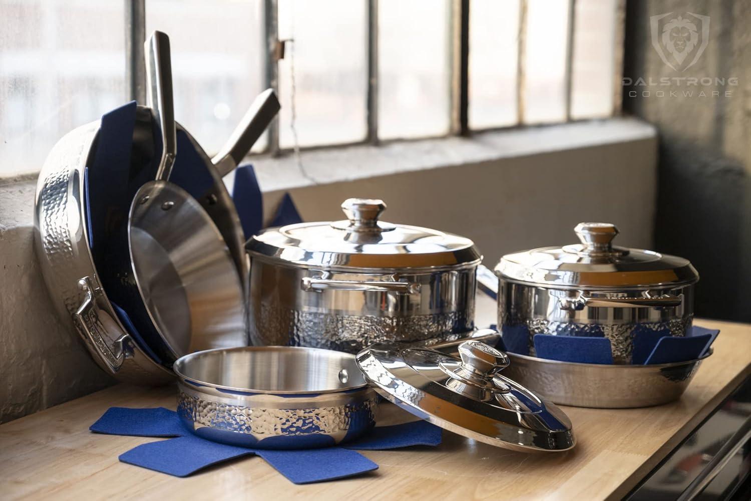 image:imageDalstrong 12Piece Premium Kitchen Cookware Set The Avalon Series 5Ply Copper Core Hammered Finish Pots and Pans Set Silver Cooking Set wLid amp Pot Protector
