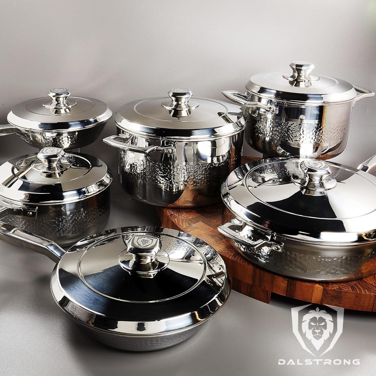 image:imageDalstrong 12Piece Premium Kitchen Cookware Set The Avalon Series 5Ply Copper Core Hammered Finish Pots and Pans Set Silver Cooking Set wLid amp Pot Protector