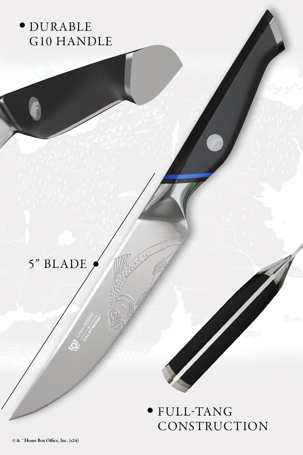 image:imageDalstrong 8 inch Chef Knife Game of Thrones Knife House Stark Edition German P remium Steel Professional G10 Handle Collection Item Toughbuilt Knife wSheathModel 8pc Steak Knife Set